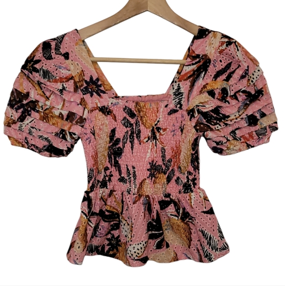 FARM Rio Pink Pineapple Print Smocked Top Size XS - Picture 4 of 10